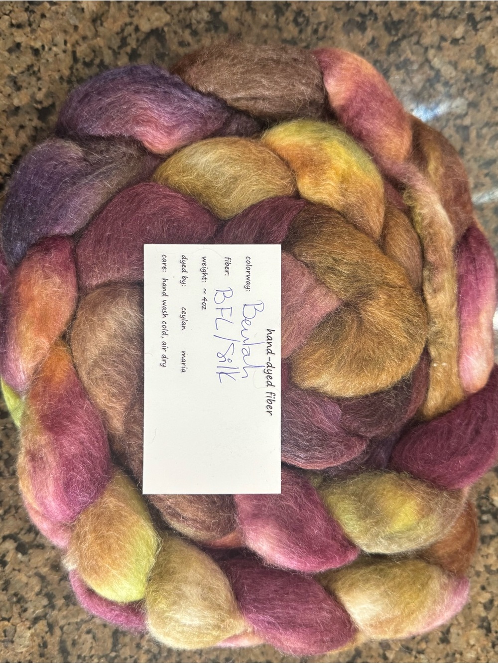 Two If By Hand BFL/Silk Hand-Dyed Fiber in Burgundy, Purple, Gold & Brown